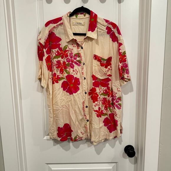 We the Free floral button-up blouse cream with pink floral size Large - Picture 1 of 4